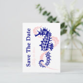 Seahorse navy blue, roze bruiloft Save the Date Aankondigingskaart (Staand voorkant)