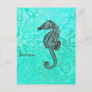 Seahorse on Aqua Splash Turquoise Marble Pattern Briefkaart