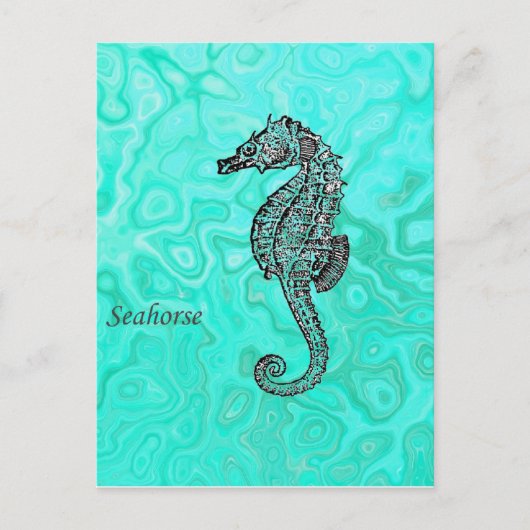 Seahorse on Aqua Splash Turquoise Marble Pattern Briefkaart (Voorkant)