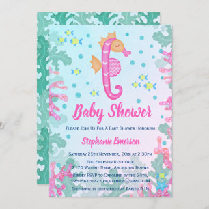 Seahorse onder het Zee Blue Baby shower Invitation Kaart
