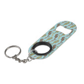 Seahorse Pattern Aqua Blue Sleutelhanger Flessenopener (Voorkant Gekanteld)