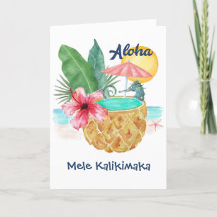 Seahorse Pineapple Tropical Beach Mele Kalikimaka Feestdagen Kaart
