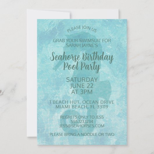 Seahorse Pool Party Uitnodiging voor verjaardag (Voorkant)