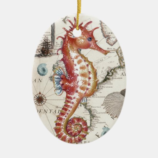 Seahorse Shabby Keramisch Ornament (Voorkant)