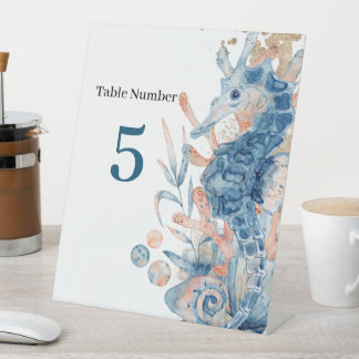 Seahorse shell under the sea baby boy shower reclamebord met voetstuk