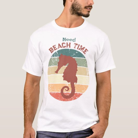 Seahorse Silhouette Retro Rainbow Beach Tijd T-shirt (Voorkant)