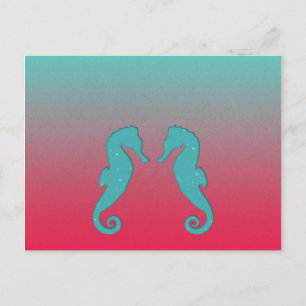 Seahorse silhouettes Eenvoudig waterig strand Briefkaart