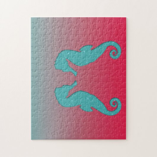 Seahorse silhouettes Turquoise aqua Nautical Legpuzzel (Verticaal)