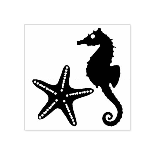 Seahorse & Star Fish Silhouette Rubberstempel (Afrduk)