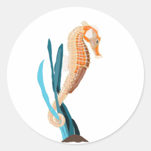 Seahorse tethered on Seaweed Ronde Sticker