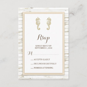 Seahorse Whitewashed Wood Beach Wedding RSVP