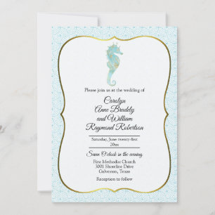 Seahorse with Aqua Wave Lijst Wedding Kaart