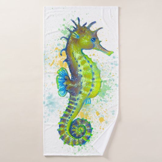 Seahorse Yellow Lime Green Splash Ink (Serviette de bain)
