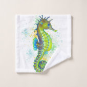 Seahorse Yellow Lime Green Splash Ink (Gant de toilette)