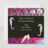 SEAHORSES BEACH WEDDING MONOGRAM, roze blauw zwart Kaart (Achterkant)