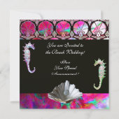 SEAHORSES BEACH WEDDING MONOGRAM, roze blauw zwart Kaart (Achterkant)