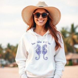Seahorses-Fisherman Core-Hawaiian Tropical-Blue Hoodie
