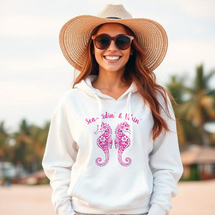 Seahorses-Fisherman Core-Hawaiian Tropical-Pink Hoodie