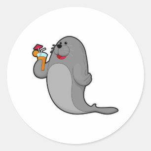 Seal at Drinking with Juice Ronde Sticker