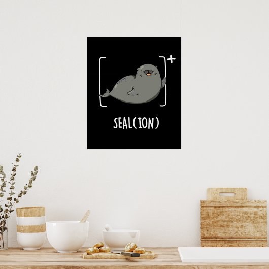 Seal Ion Funny Zee Lion Pun Dark BG Poster (Keuken)