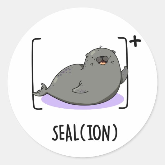 Seal Ion Funny Zee Lion Pun Ronde Sticker (Voorkant)