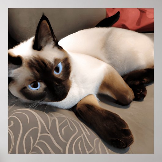 Seal Point Siamese Digital Portret Poster (Voorkant)
