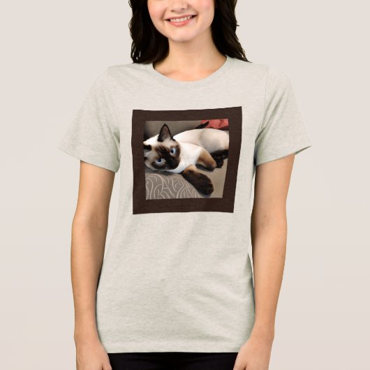 Seal Point Siamese Digital Portret Tri-Blend Shirt (Voorkant)