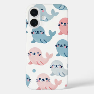 🐾 Seal Snuggles Schattigee pasteltelefoonhoes � iPhone 16 Hoesje