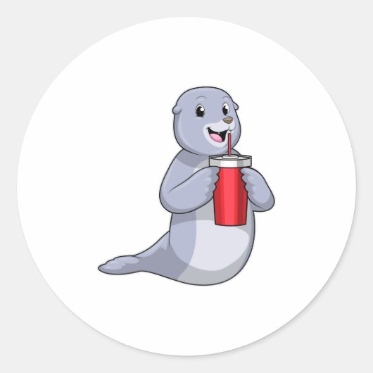 Seal with Drinking cup Ronde Sticker (Voorkant)