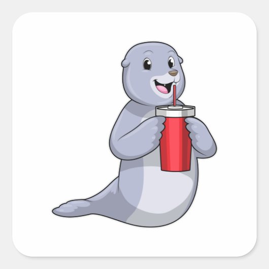 Seal with Drinking cup Vierkante Sticker (Voorkant)