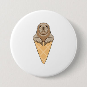 Seal with Ice cream cone Ronde Button 7,6 Cm