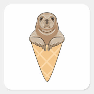 Seal with Ice cream cone Vierkante Sticker