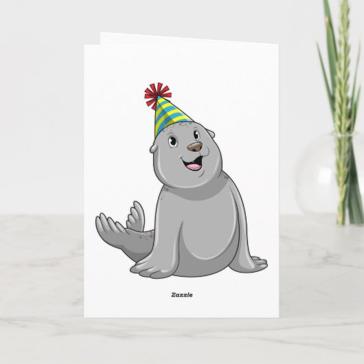 Seal with Party hat Party Kaart (Achterkant)