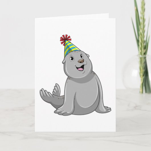 Seal with Party hat Party Kaart (Voorkant)