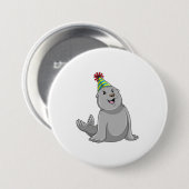 Seal with Party hat Party Ronde Button 7,6 Cm (Voorkant /achterkant)