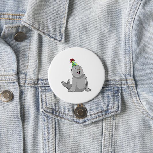 Seal with Party hat Party Ronde Button 7,6 Cm (In situ)