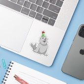 Seal with Party hat Party Sticker (Laptop met iPhone)