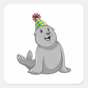 Seal with Party hat Party Vierkante Sticker