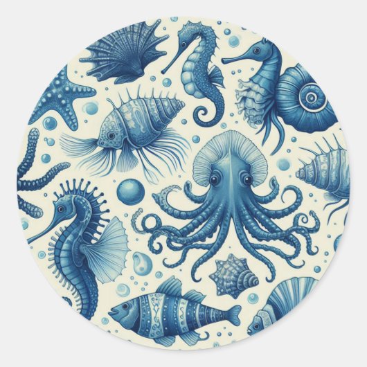 Sealife Animals Pattern Ronde Sticker (Voorkant)