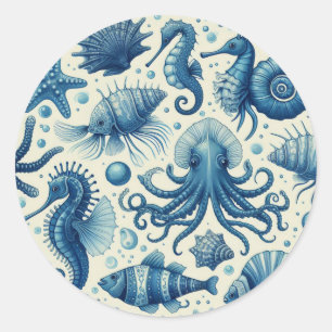 Sealife Animals Pattern Ronde Sticker