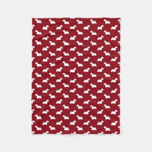 Sealyham Terrier Silhouettes Pattern Red en White Fleece Deken
