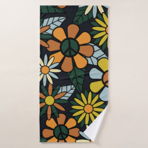 Seamless 70's retro hippie flowers pattern - Vinta Badhanddoek