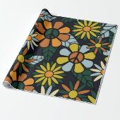 Seamless 70's retro hippie flowers pattern - Vinta Cadeaupapier (Uitgerold)