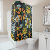 Seamless 70's retro hippie flowers pattern - Vinta Douchegordijn (In situ)