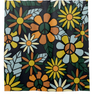 Seamless 70's retro hippie flowers pattern - Vinta Douchegordijn