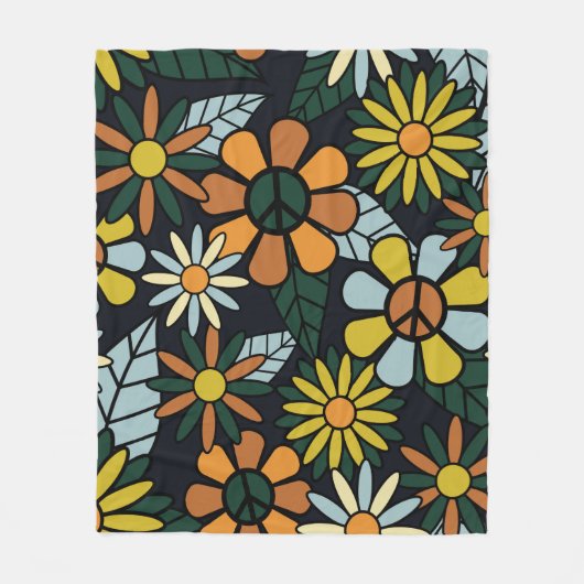 Seamless 70's retro hippie flowers pattern - Vinta Fleece Deken (Voorkant)