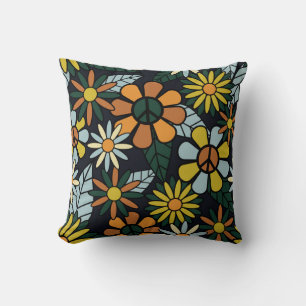 Seamless 70's retro hippie flowers pattern - Vinta Kussen