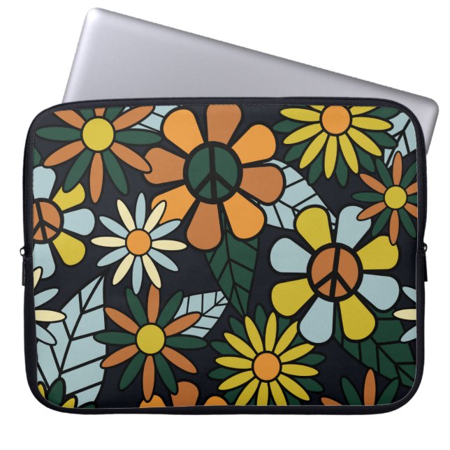 Seamless 70's retro hippie flowers pattern - Vinta Laptop Sleeve (Voorkant)
