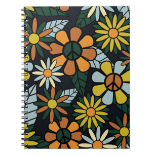 Seamless 70's retro hippie flowers pattern - Vinta Notitieboek