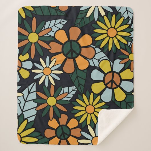 Seamless 70's retro hippie flowers pattern - Vinta Sherpa Deken (Voorkant)